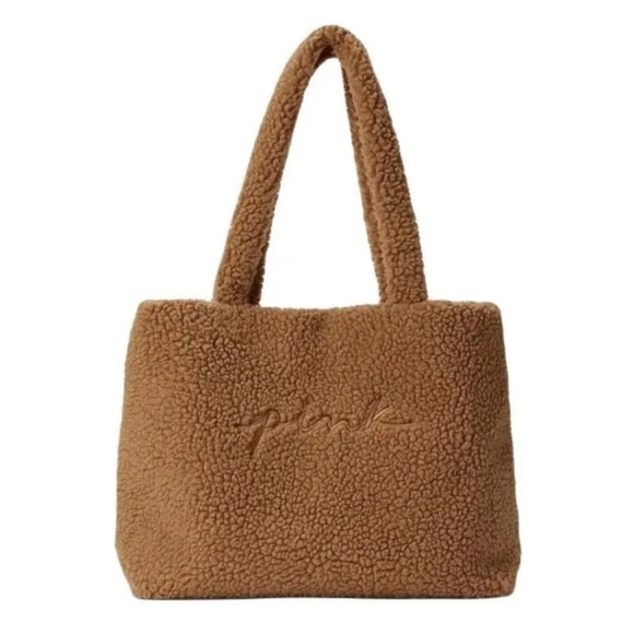 NWT PINK VICTORIA SECRET SHERPA TEDDY BEAR TOTE BAG - Picture 1 of 8